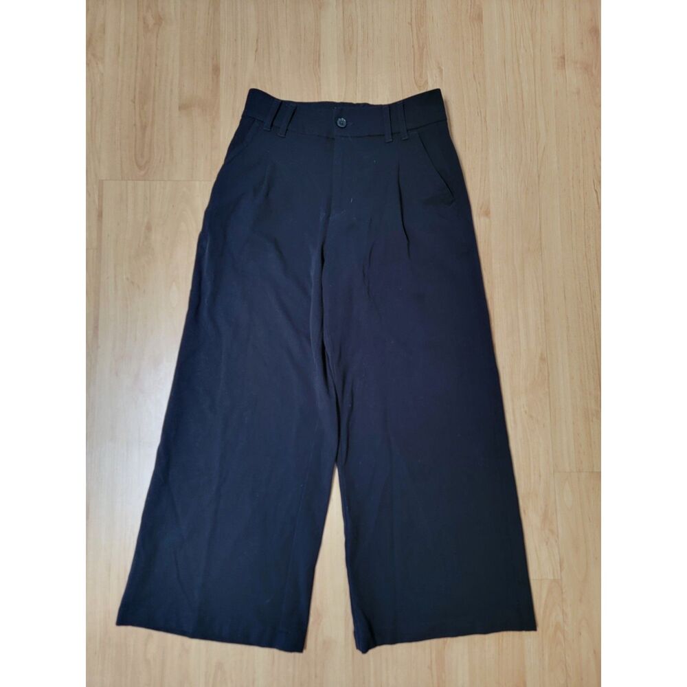 American Eagle Super High Rise Wide Leg Pleated Stretch Trousers Black 2 Short